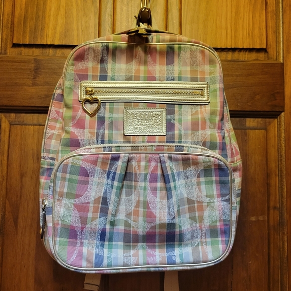 Coach Signature Multi-Color Poppy Madras Backpack F21886 - Picture 2 of 16